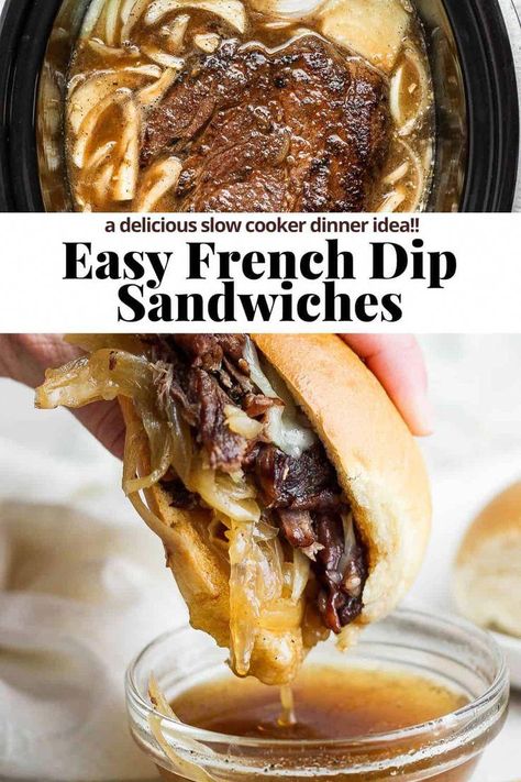 #CheapHealthyFoodRecipes French Dip Sandwich Crockpot, French Dip Recipes, French Dip Crock Pot, French Dip Sandwiches, Dip Sandwiches, Beef Dip, French Onion Dip, French Dip Sandwich, Slow Cooker Dinner