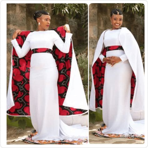 Beautiful Kenyan Bride in African Print Wedding Dress with Cape | Clipkulture | Clipkulture African Cape Dress, Kenyan Traditional Wedding, Kenyan Wedding Dress, Kenyan Outfits, Kenyan Dress, Kenyan Clothing, Maasai Dress, Print Wedding Dress, Modern African Print Dresses