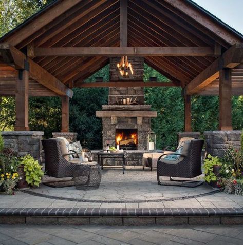 Top 50 Best Backyard Pavilion Ideas - Covered Outdoor Structure Designs Outdoor Covered Patio, Outdoor Fireplace Designs, Outdoor Structure, Outdoor Patio Designs, Patio Fireplace, Outdoor Pavilion, Backyard Fireplace, Pavilion Design, Cozy Backyard