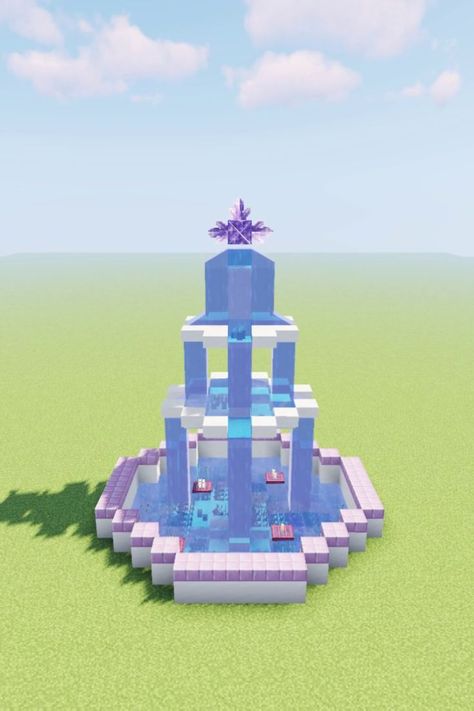 #minecraft #purple #violet #magical #fantasy #build #minecraftbuilds #minecrafters #minecraftbuilder #shaders #shadersminecraft #aesthetic #purpur #quartz #garden #fountain #water #tutorial Cloud Minecraft House, Minecraft Fountain Ideas Small Cute, Unicorn Minecraft Build, Cupcake House Minecraft, Aesthetic Minecraft Fountain, Minecraft Quarts Building, Cute Minecraft Water Fountain, Quartz Building Minecraft, Minecraft Big Fountain