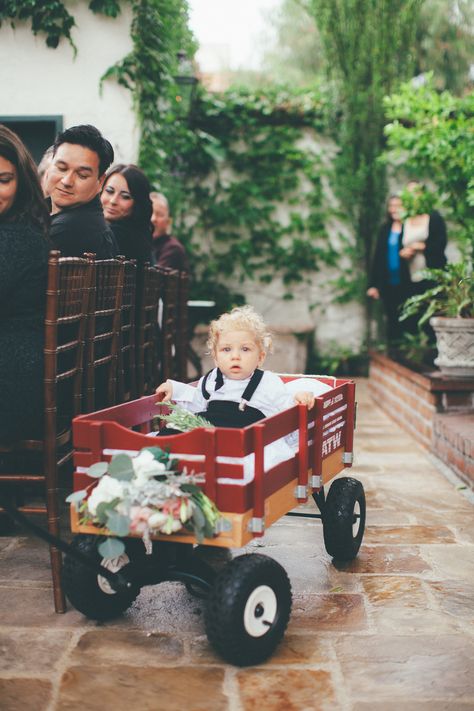 Ring bearer pulling infant ring bearer in wagon  Photographer: @christasuppe Newborn Ring Bearer, Wagon For Ring Bearer Cute Ideas, Infant Ring Bearer Ideas, Infant Ring Bearer, Infant Ring, Wedding Wagons, Baby Ring Bearer, Wedding Wagon, Wagon Ideas