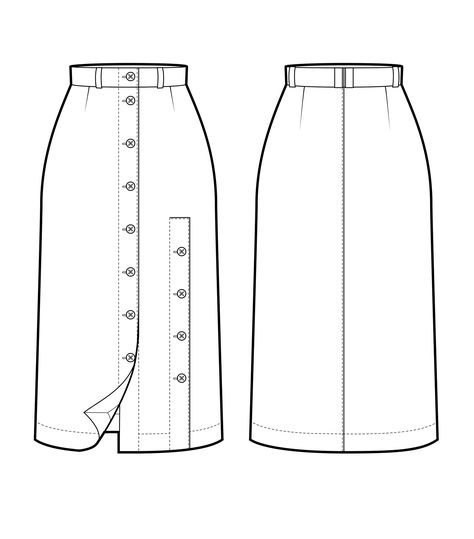 Skirt Technical Flat, Technical Drawing Skirt, Skirt Flat Drawing, Skirt Flat Sketch, Skirt Sketch, Technical Flats, Jeans Drawing, Model Rok, Flat Drawings