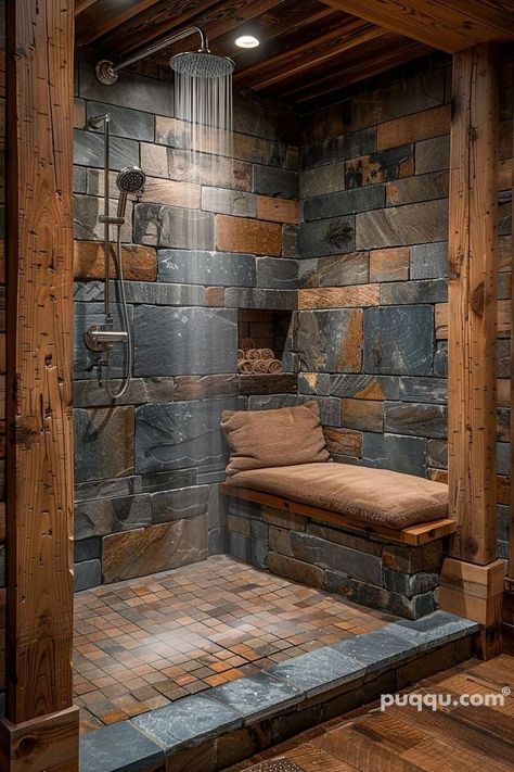 Small Cabin Bathroom Ideas, Small Cabin Bathroom, Rustic Bathroom Shower, Creative Bathroom Design, Barn Tin, Bad Room, Rustic Shower, Dream Shower, Cabin Bathrooms