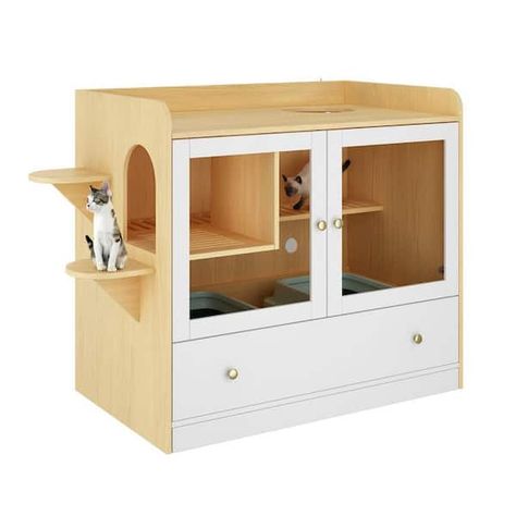 Cat Feeding Station Ideas, Litterbox Enclosure, Cat Rooms, Cat Feeding Station, Hidden Litter Boxes, Cat Sweet, Cat Stairs, Cat Litter Box Enclosure, Secret Hideaway