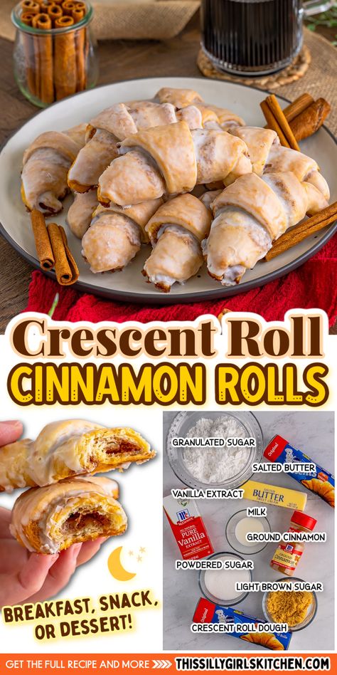 Easy Crescent Roll Cinnamon Rolls Recipe Crescent Roll Cinnamon Rolls, Crescent Roll Cinnamon, Crescent Roll Recipes Dessert, Pillsbury Crescent Roll Recipes, Recipes Using Crescent Rolls, Crescent Roll Dessert, Easy Crescent Rolls, Crescent Roll Breakfast Recipes, Homemade Crescent Rolls