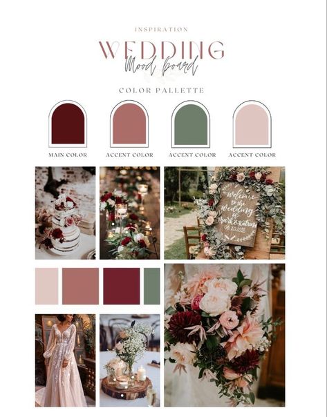 Wedding Color Boards Colour Palettes, Wine Wedding Color Scheme, Blush Fall Color Palette, Burgundy And Pastel Wedding, Wedding February Colors, Wedding Color Maroon, Wedding Color Scheme Burgundy, Deep Rose Wedding Color Schemes, Romantic Fall Wedding Color Palette