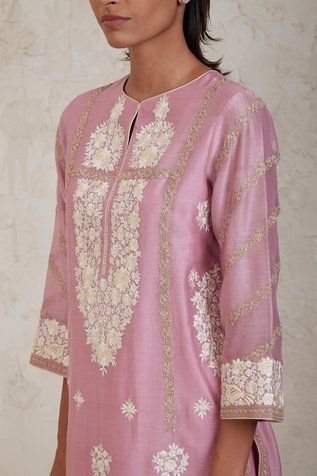 Shop for Sue Mue Pink Umaiza Gara And Dori Work Chanderi Kurta Set for Women Online at Aza Fashions Dori Embroidery, Dori Work, Chanderi Kurta, Embroidered Hem, Kurta Set For Women, A Line Kurta, Embroidered Pants, Embroidered Dupatta, Embroidery Designs Fashion