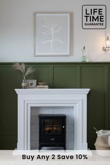 Fireplaces & Heaters | Fire Surrounds | Next Official Site Panelling Around Fireplace, Electric Log Burner Fireplace Ideas, Living Room No Fireplace, Narrow Fireplace, Painted Fireplace Surround, White Fire Surround, White Townhouse, Empty Fireplace Ideas, Mantlepiece Decor