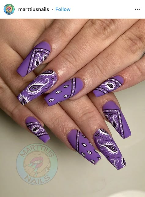 Paisley Nails Design, Bandana Nail Art, Paisley Nails, Paisley Nail Art, Bandana Nails, Coffin Nails Designs Summer, Camo Nails, Country Nails, Gel Acrylic Nails