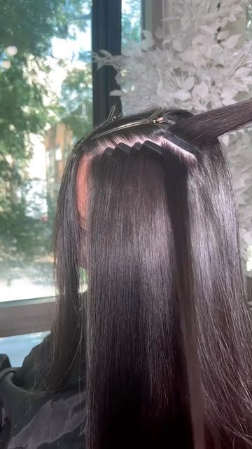 Extension Styles For Black Women, 30 Inch Tape In Extensions, Hair Extension Black Woman, Tape In Extension Hairstyles, Black Tape In Hair Extensions, 16 Inch Tape In Hair Extensions, Tapeins Hair Extensions Styles, Tape Ins Hair Styles, Tape In Black Women