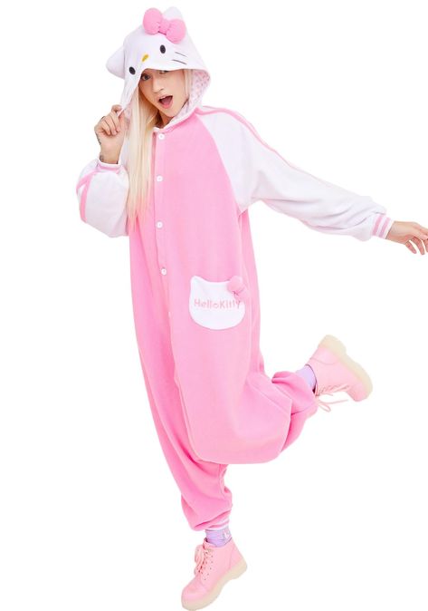 Hello Kitty Onesie, Halloween Pajama Pants, Hello Kitty Costume, Kitty Costume, Pink Sleepwear, Onesie Costumes, Kitty Clothes, Halloween Onesie, Hello Kitty Clothes