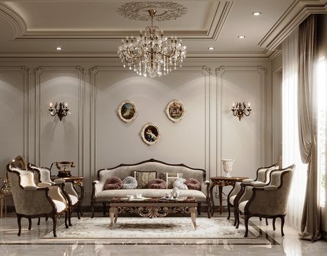 New Classic Villa Interior Design, Luxury Neoclassical Interior, Neoclassical Interior Design Living Room, Classic Salon Furniture, Neo Classic Interior Design Luxury, Neoclassical Interior Living Rooms, Classic Reception Interior, New Classic Salon, New Classical Interior