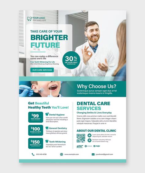 Dental Flyer Template AI, EPS Dental Flyer Design, Pamplet Design, Dental Ads, Dentist Social Media, Dental Photos, Dental Posts, Dental Posters, Dentist Clinic, Dental Fun