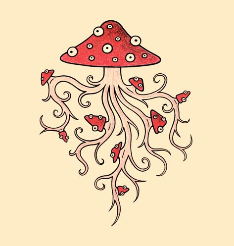 Mushroom Octopus Art, Trippy Octopus Drawing, Mushroom Drawing Aesthetic, Mushroom Octopus, Octopus Doodle, Shroom Drawings, Under The Sea Drawings, Couples Art Project, Gel Pen Drawings