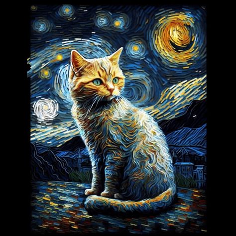 Orange Kittens, Arte Van Gogh, Soyut Sanat Tabloları, Starry Night Van Gogh, Cat Posters, Arte Animal, Cat Wallpaper, Interstellar, Cat Painting