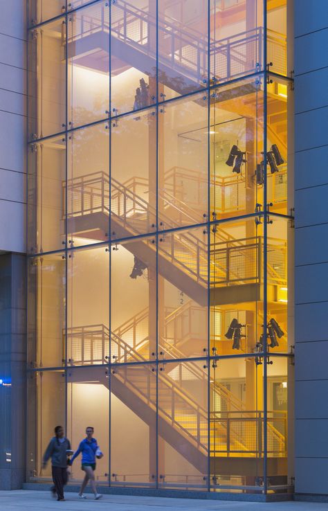 Stairs Window, Depaul University, Homemade Curtains, Theatre School, Glass Stairs, Window Glazing, Glass Curtain Wall, Glass Curtain, Facade Lighting