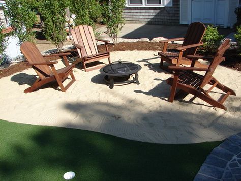 Backyard beach! Would be even better with brightly painted chairs. Sand Backyard, Washington House, Coastal Exterior, Beach Patio, Backyard Beach, Backyard Play, Painted Chairs, Backyard Fire, Fire Pit Backyard