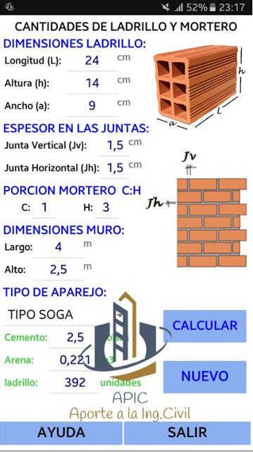 Calcular la cantidad de Ladrillo y mortero APP - ANDROID | APORTE A LA ING.CIVIL | APIC Ingeniería Civil Ing Civil, Civil Engineering Construction, Civil Engineering Design, Building Foundation, Civil Construction, Lodge Cabin, Architecture Design Sketch, Diy Electrical, Brick Architecture