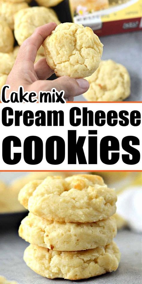 Cake mix cookies with cream cheese make the best easy dessert or sweet snack that kids and adults will love. These super delicious cookies are easy to throw together because they're made with cake mix. They're perfect for an easy snack or dessert for the holidays. Try this cookie recipe today! Cake Mix And Whip Cream Cookies, Chocolate Cookies Made With Cake Mix Boxes, Cookies Made With White Cake Mix Boxes, Easy Cream Cheese Cookies Simple, Cookie Recipe From Box Cake, Lemon Cake Mix Cookies With Cream Cheese, Cream Cheese Bars Recipe Cake Mixes, Lemon Cookies With Cake Mix Boxes, Lemon Cake Mix Cookies Recipes