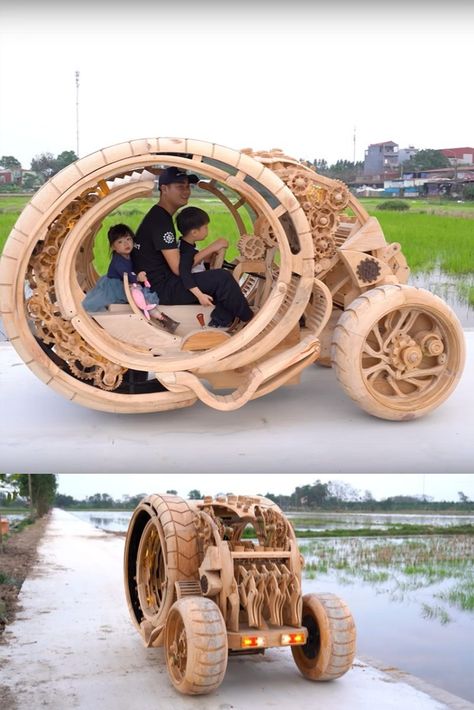 Bizarre wooden vehicle rolls on the streets of Vietnam Wooden Vehicles, Wood Car, Concept Ideas, Wooden Car, Woodworking Skills, Time Machine, Wood Design, The Streets, Vietnam