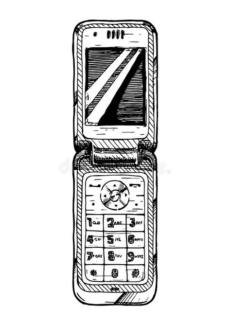 Illustration of flip phone stock vector. Illustration of background - 93811459 Flip Phone Tattoo Design, Flip Phone Drawing Reference, Flip Phone Tattoo, Vintage Phone Drawing, Old Phone Drawing, Flip Phone Drawing, Y2k Nokia, Flip Phone 2000s, Phone Sketch