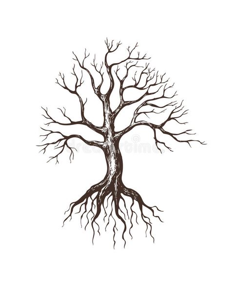 Big Tree Drawing, Roots Drawing, Tree Roots Tattoo, Leafless Tree, Tree Tattoo Men, Roots Tattoo, Oak Tree Tattoo, Tattoo Tree, Family Tree Tattoo