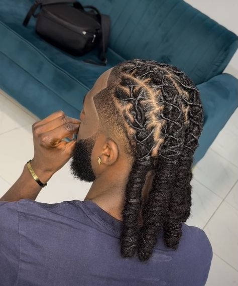 Men Dread Styles Long, Loc Styles Men Long, Hairstyle For Dreads Men, Dread Men Hairstyles, Locs With Shaved Sides Men, Braids Ideas For Men, Braid Locs Men, Barrel Dread Style Men, Dreads Styles For Men Dreadlocks