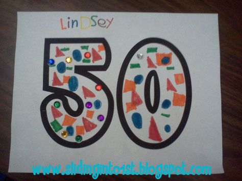 Sliding into First!: 50th day of school activity 50th Day Of School, Primary Maths Activities, Kindergarten Art Crafts, Kindergarten Anchor Charts, Report Cards, School Tool, Parent Teacher Conferences, Kindergarten Fun, School Celebration