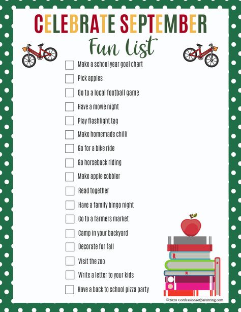 September Family Bucket List, Fun Things To Do In September, September Family Activities, Back To School Bucket List, September Bucket List For Kids, September Bucket List Ideas, September To Do List, September Bucket List, September List