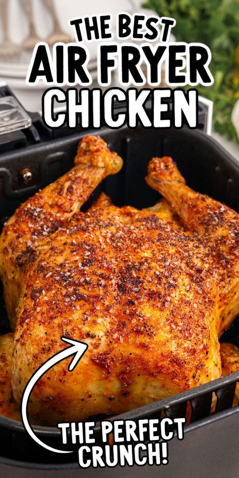 Air Fryer Whole Chicken Whole Fryer Chicken Recipes, Air Fry Whole Chicken Recipe, Air Fry Whole Chicken, Air Fryer Recipes Whole Chicken, Whole Chicken Air Fryer, Whole Chicken In Air Fryer, Air Fryer Whole Chicken Recipe, Air Fryer Whole Chicken, Chicken In Air Fryer