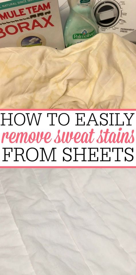 Tired of gross sweat stains on your sheets and blankets? See this amazing tip on how to easily remove sweat stains. My laundry looks brand new! Remove Sweat Stains, Homemade Toilet Cleaner, Clean Baking Pans, Cleaning Painted Walls, Glass Cooktop, Deep Cleaning Tips, Sweat Stains, Clean Dishwasher, Simple Life Hacks