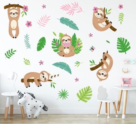 PRICES MAY VARY. Premium Wall Stickers: Our cute sloth wall decals are designed with various colorful and vivid patterns like sloth, tropical leaves, flowers and butterflies, perfectly DIY a magic space for baby infant toddler boys or child. Our removable wall stickers are made of high quality vinyl materials, which are suitable for walls of kids bedroom, playroom, living room, nursery room, daycare, preschool, etc. Adorable Kids Room Decor: Our cute sloth wall stickers with premium material are Baby Nursery Wall Decor, Boy Girl Room, Funny Sloth, Activity Room, Flower Wall Decals, Wall Decor Decals, Removable Wall Stickers, Cute Sloth, Living Room Cabinets