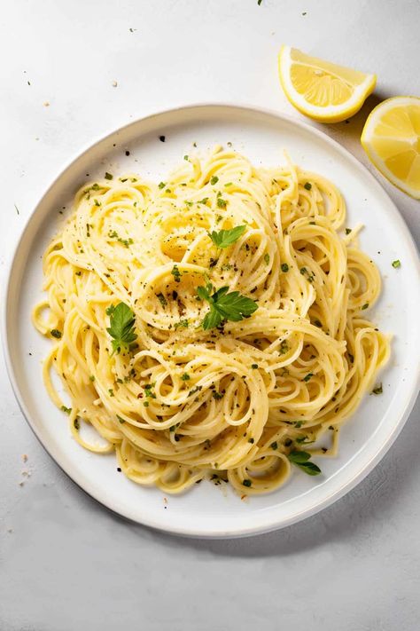 Lemon Garlic Pasta Lemon Herb Pasta, Creamy Lemon Garlic Pasta, Herb Pasta, Lemon Garlic Pasta, Cold Pasta, Garlic Pasta, Lemon Pasta, Pasta Pasta, Lemon Herb