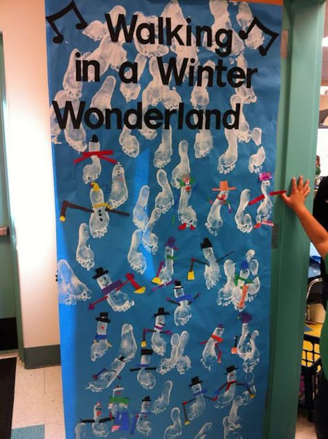 55 Amazing Ideas for Winter and Holiday Classroom Doors Snowman Door Decoration For Classroom Winter Bulletin Boards, Christmas Prek Door Decorations, Winter Wonderland Daycare Decorations, Christmas Class Bulletin Boards, Winter Displays Eyfs, Winter Door Display, Prek Christmas Door Ideas, Christmas Toddler Door Ideas, Infant Christmas Door Ideas