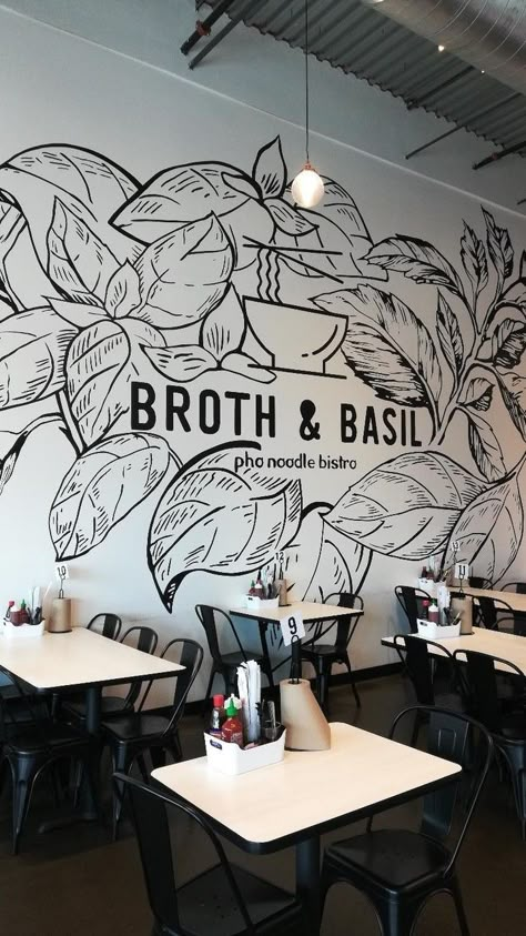 Wall Graphics Restaurant, Mural Cafe, Wall Art Mural, Art Restaurant, Cafe Wall Art, Coffee Shops Interior, Wall Drawing, Coffee Shop Design, Cafe Wall