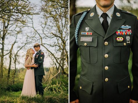 Military Love Shoot: Meggan + Justin Ranger Ball Army Dress, Army Officer Wedding, Dress Blues Army Wedding, Army Dress Uniform Wedding, Army Uniform Wedding, Army Wedding Colors, Army Engagement Photos, Deployment Pictures, Military Wedding Army