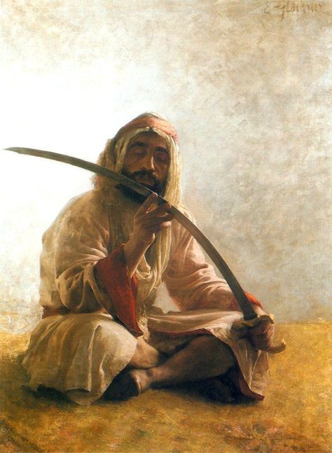 A Fine Blade - Emile Glockner, 1900 | Islamic paintings, Historical art, Arabian art Arabian Art, Islamic Paintings, Historical Art, Swords, Paintings, Pins, Art