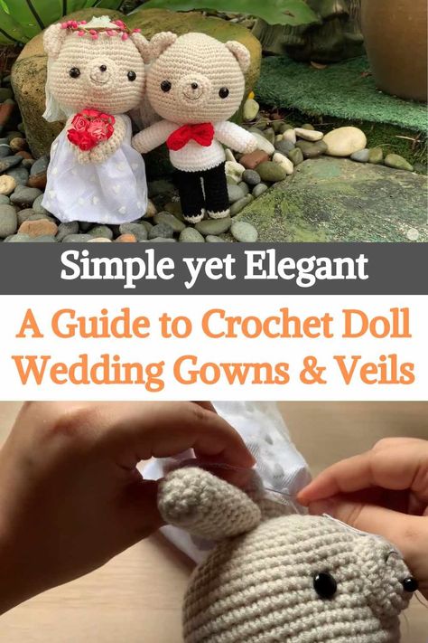 Are you looking for a fun and creative project to work on? Why not try sewing a simple wedding gown and veil for your crochet dolls?Not only is this a great way to express your artistic side, but it's also a wonderful way to create a one-of-a-kind gift for a loved one or friend.With a little bit of patience and some basic crochet skills, you can create a beautiful and unique wedding ensemble for your crochet dolls... Simple Wedding Gown, Diy Crochet Amigurumi, Simple Wedding Gowns, Tiny Wedding, Crochet Wedding, Basic Crochet, Your Crochet, Amigurumi Free, Crochet Basics