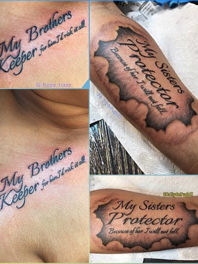 Sisters Protector Tattoo, Sister Protector Tattoos, Matching Brother Tattoos, Protector Tattoo, My Brothers Keeper Tattoo, Brothers Keeper Tattoo, Bro Tattoos, My Brothers Keeper, Brother Tattoo