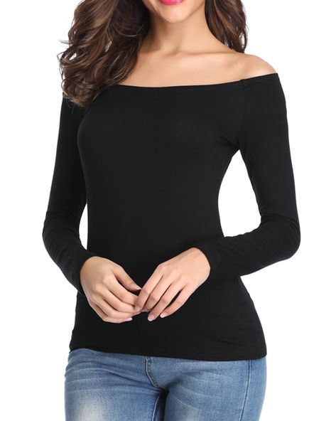 One Shoulder Shirt, Neckline Designs, Long Sleeve Tops Casual, Shoulder Tops, Round Neck Tees, Shoulder Shirts, Off Shoulder Tops, Workout Tee, T Shirt Top