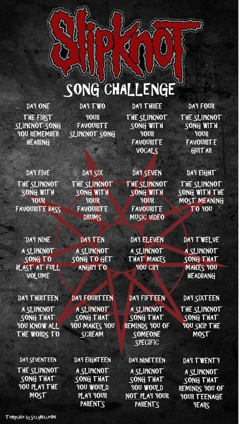 For anyone bored in quarantine (like me!) who wants to share their music taste with the world. If you use this pin on Instagram please tag @sillymillie94 so I know!! #music #challenge #musicchallenge #slipknot #metal #screamo #instagram #songaday #monthchallenge #song #quarantine #quarantine2020 #boredom #keepsyousane #dance #songs #singing Music Taste Template, Song Challenge Instagram, Slipknot Songs, Slipknot Lyrics, Audition Songs, Music Challenge, Metal Songs, 30 Day Song Challenge, Song Challenge