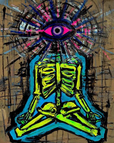 Being High Aesthetic, Skeleton Painting Acrylic, Room Wall Decor Aesthetic, Skeleton Painting, Basquiat Art, Wall Decor Aesthetic, Illustration Kunst, Arte Peculiar, Lotus Pose