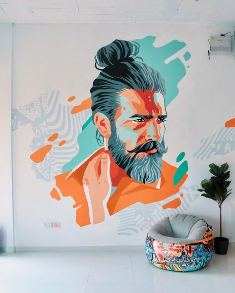 Wall Painting Portrait, Portrait Mural Art, Shahul Art, Mural Art Ideas Inspiration, Mural Wall Art Interiors, Portrait Mural, Mural Drawing, Mural Portrait, Imagination Illustration