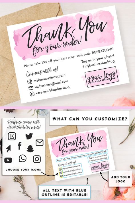 Small Business Cards, Packaging Ideas Business, Diy Business Cards, Karten Design, Printable Thank You Cards, Small Business Packaging, Thank You Customers, Business Thank You Cards, Business Thank You