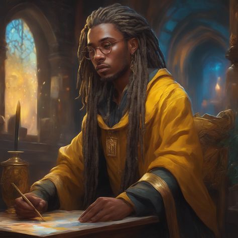 Fantasy Dreadlocks, Dnd Character Design Wizard, Black Dnd Characters Male, Black Wizard Art, African Wizard, Young Wizard Male, Dnd Wizard Male, Black Dnd Characters, Wizard Dnd