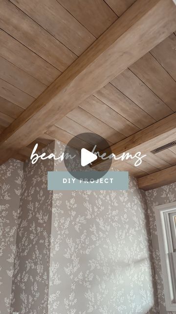 Amanda Vernaci | Come Stay Awhile on Instagram: "Follow @comestayawhile for more budget friendly DIY projects! 💪🏼 

BEAM DREAMS 😍😍😍 I cannot believe I did that! It totally elevated this space and added so much warmth and character. What do you think?!

FAQs:
Stain color: 2 coats early American, 2 coats weathered oak
Ceiling planks: 1/4in sande plywood ripped into 5in strips
Beam size: 4.5in tall x 5.5in wide
Bathroom size: 7.5ft x 5ft

#diyhomeprojects #fauxbeams #homeimprovementprojects" Bathroom With Beams Ceilings, Beamed Kitchen Ceiling, Redo Ceiling Ideas, Cedar Plank Ceiling Bedroom, Wood On Bedroom Ceiling, Wood Panel Bathroom Ceiling, Armstrong Woodhaven Ceiling Planks, Cedar Plank Bathroom Ceiling, Low Ceiling With Beams