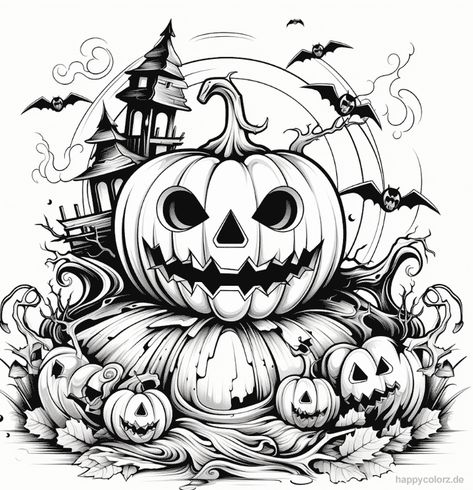 Kostenlose Halloween Malvorlagen: Geister, Hexen & Kürbisse! | happycolorz.de Happy Halloween, Coloring Pages, Collage, Halloween, Pins, Quick Saves, Color, Colouring Pages