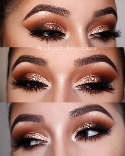 Burnt orange gold Smokey eye Gold Smoky Eye, Machiaj Smokey Eyes, Norvina Palette, Eye Makeup Cut Crease, Bronze Eye Makeup, Soft Smokey Eye, Gold Smokey Eye, Eye Makeup Images, Smokey Makeup