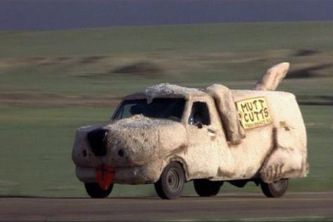 Dumb and Dumber (1994) 1984 Ford Econoline — Cover a van in fur. Hilarity ensues. | March 25, 2015 | New Line Cinema Fictional Car, Famous Vehicles, Strange Cars, Lotus Esprit, Ford Granada, 1959 Cadillac, Tv Cars, Aston Martin Db5, Ford Ltd