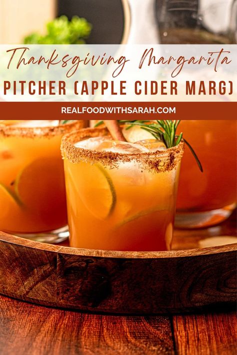 Thanksgiving Margarita Pitcher, Thanksgiving Margarita, Apple Cider Margarita, Cider Margarita, Margarita Pitcher, Fall Drink Recipes, Bourbon Cocktail Recipe, Pitcher Cocktails, Apple Slice